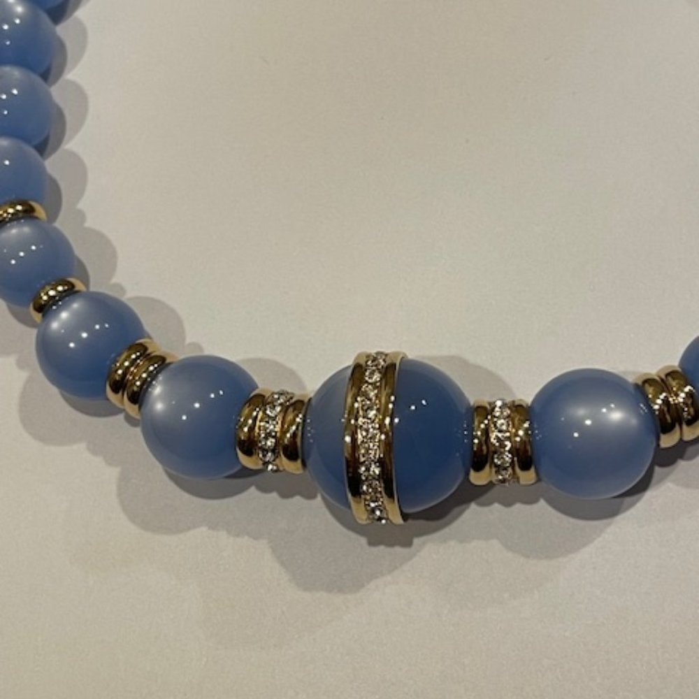 Vintage Givenchy Paris-New York necklace, Blue Lucite & clear rhinestones
